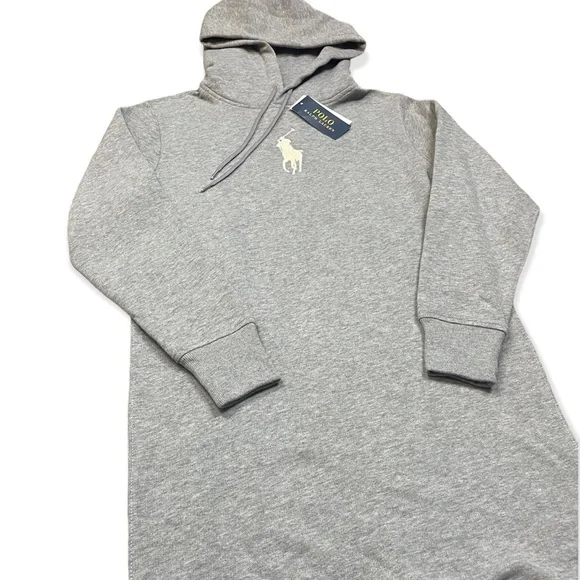 Polo Ralph Lauren Big Pony Fleece Hoodie Sweatshirt Dress Grey Size XS NWT $168 - Picture 5 of 11